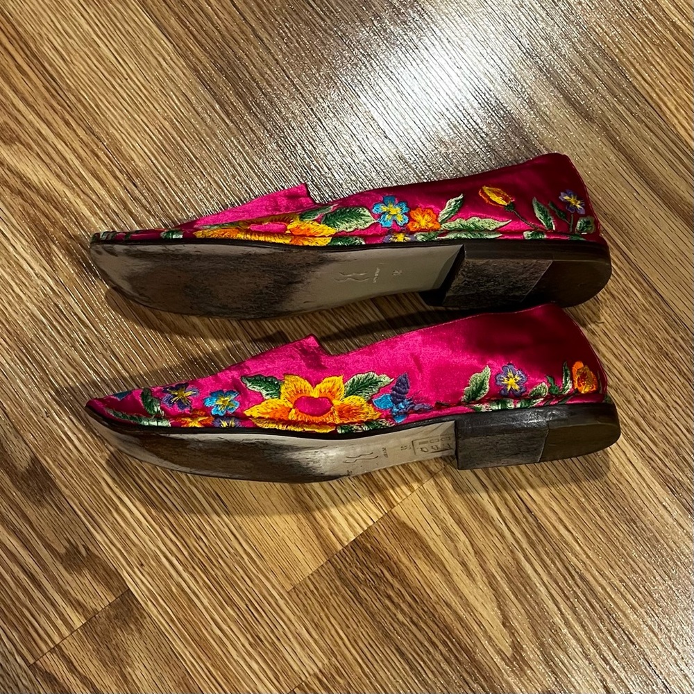 Ernesto Esposito Fuchsia Satin Floral‎ Embroidered Flats Made in Italy sz 38 - Picture 5 of 11
